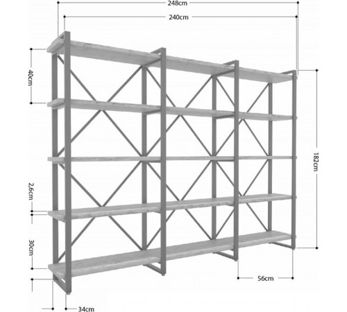 Стеллаж Айсберг Лофт 240×182 см — черный/белый