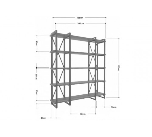 Стеллаж Айсберг Лофт 160×182-4 v3 — большой стильный лофт стеллаж