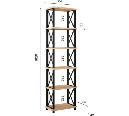 Стелаж Ангара — 182×50×30 см, металевий каркас та ДСП