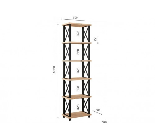 Стеллаж Ангара – 182×50×30 см, металлический каркас и ДСП.