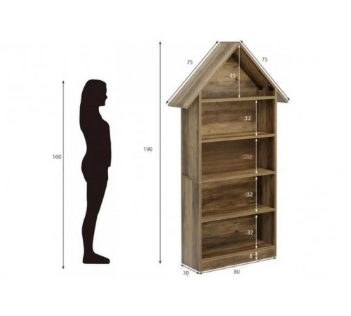 Дизайнерский 5-ярусный стеллаж – 200×80×30 см, арочный стиль