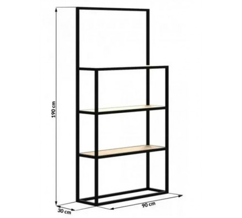 Стеллаж MSMLOFT 5 полок — Дуб Сонома с черным каркасом (190×90×30 см)
