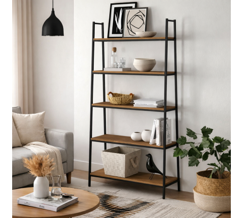 Стеллаж MSMLOFT 5 полок – дуб с черным каркасом (180×100×40 см)