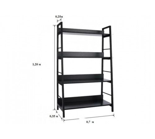 Стеллаж MSMLOFT 5 полок – черный металлический каркас 1200×700×350 мм.