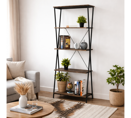 Стеллаж MSMLOFT 5 полок – с черным каркасом (180×80×30 см)