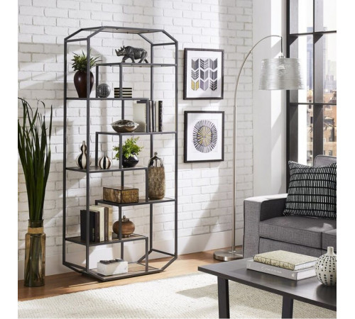 Стеллаж MSMLOFT 6 полок – черный металлический каркас 180×80×35 см.