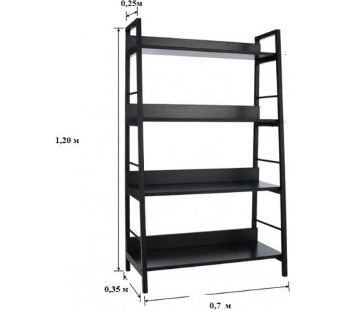 Стеллаж MSMLOFT 5 полок – черный металлический каркас 1200×700×350 мм.
