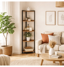 Стеллаж для хранения вещей с металлическим каркасом, для гостиной.