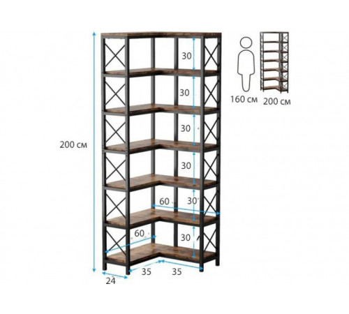 Стеллаж угловой, дуб сонома/черный металл