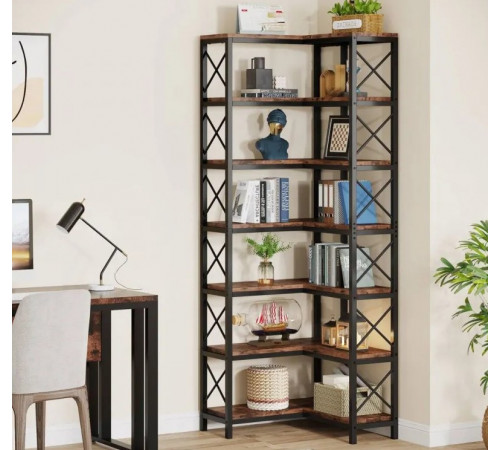 Стеллаж угловой, дуб сонома/черный металл