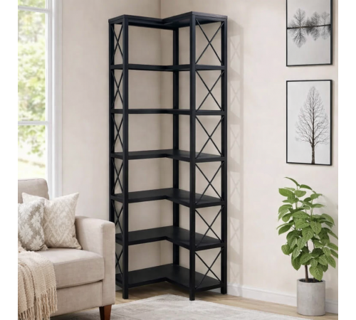 Стеллаж угловой, дуб сонома/черный металл