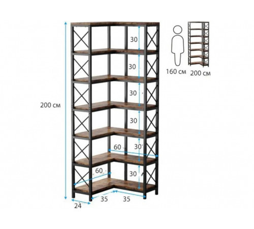 Стеллаж угловой, дуб сонома/черный металл