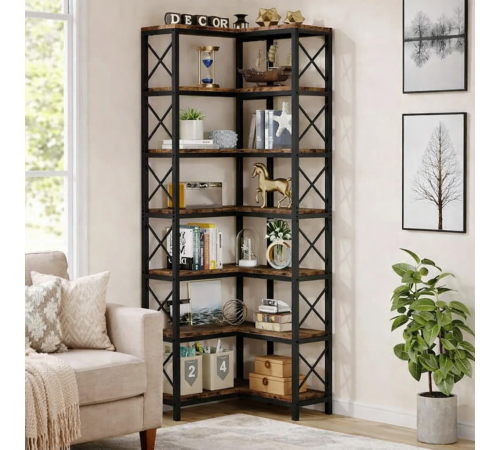 Стеллаж угловой, дуб сонома/черный металл