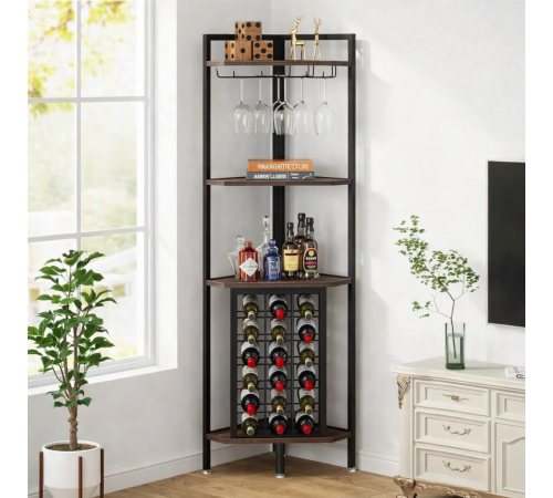Кутовий стелаж 4-рівневий з підставкою для склянок — 160×40×40 см