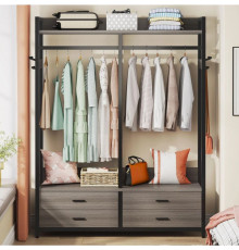 Стелаж-органайзер, вішалка для одягу з ящиками та полицями
