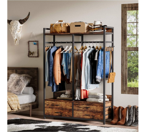 Стеллаж-органайзер, вешалка для одежды с ящиками и полками