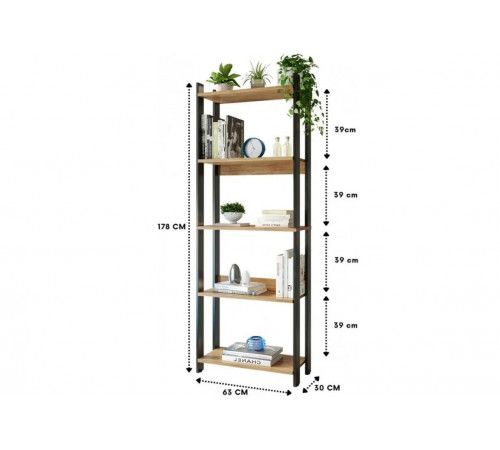 Стеллаж 5 полками, дуб Сонома — стиль лофт и надежность