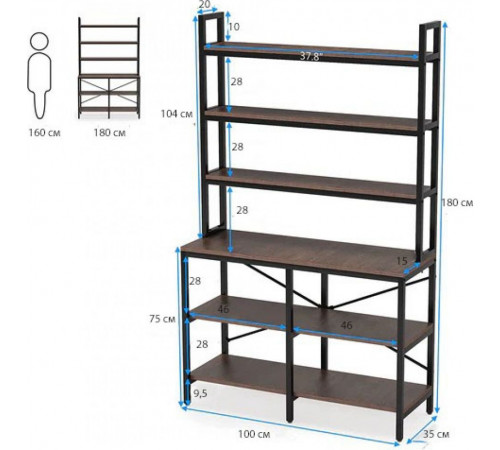 Стеллаж 6-ярусный Etagere, 180×100×35 см — стиль и функциональность.
