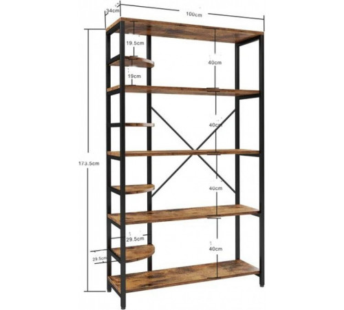 Стеллаж Roan Etagere – 5 больших + 4 секторных полки, 173,5×100×34 см.