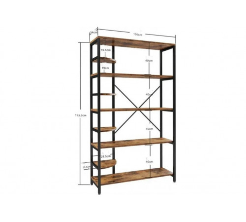 Стеллаж Roan Etagere – 5 больших + 4 секторных полки, 173,5×100×34 см.