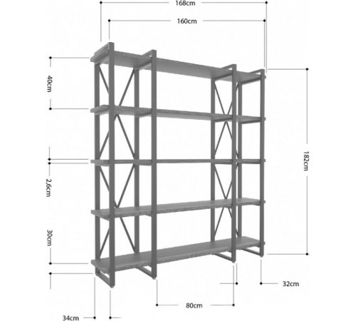 Стеллаж Айсберг Лофт 160×182 см — черный/белый
