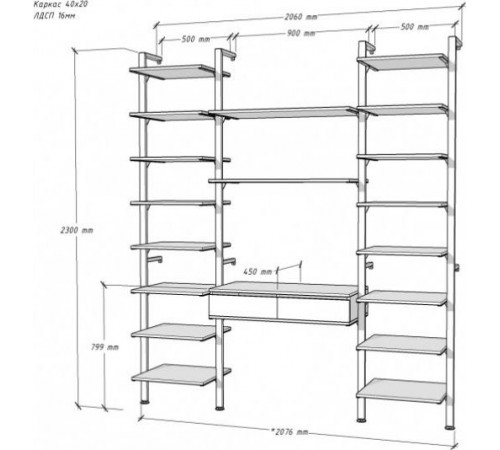 Стеллаж Аллегра модель 40 — лофт стиль, выбор цветов и премиальное качество