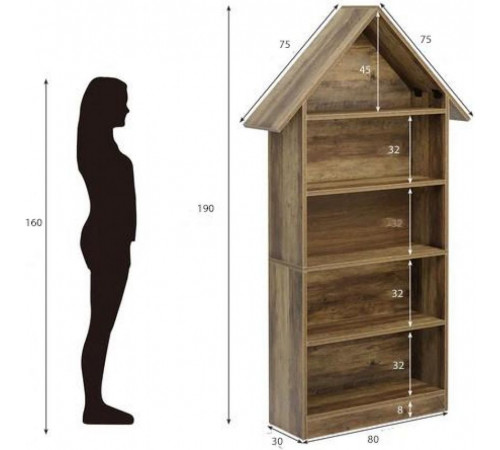 Дизайнерский 5-ярусный стеллаж – 200×80×30 см, арочный стиль