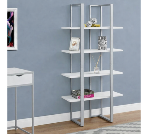 Стеллаж MSMLOFT 4 полки — металлический каркас, белый/серебристый (150×80×35 см)
