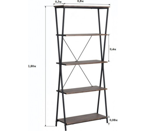 Стеллаж MSMLOFT 5 полок – с черным каркасом (180×80×30 см)