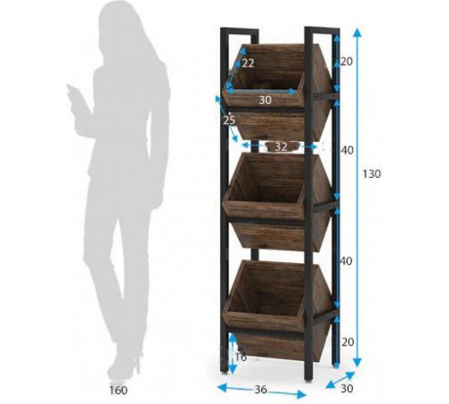 Стелаж для напоїв JW0237 — 130×36×30 см, 3 полиці
