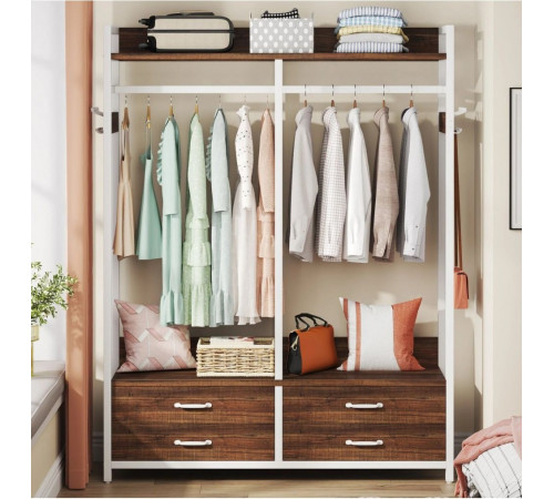 Стеллаж-органайзер, вешалка для одежды с ящиками и полками