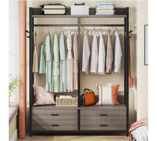 Стеллаж-органайзер, вешалка для одежды с ящиками и полками