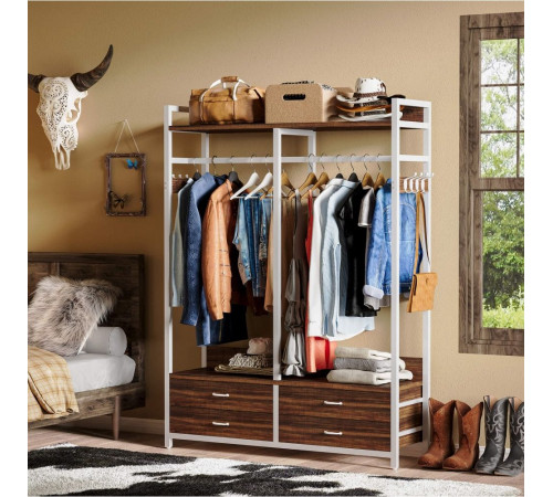 Стеллаж-органайзер, вешалка для одежды с ящиками и полками