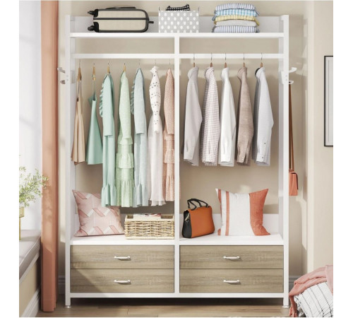 Стеллаж-органайзер, вешалка для одежды с ящиками и полками