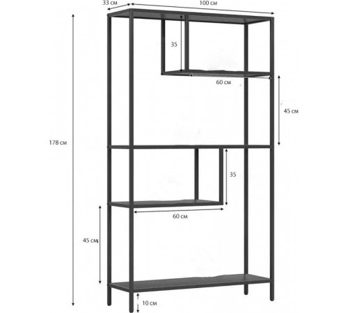 Стеллаж с 5 открытыми полками – металлический каркас, 178×100×33 см.