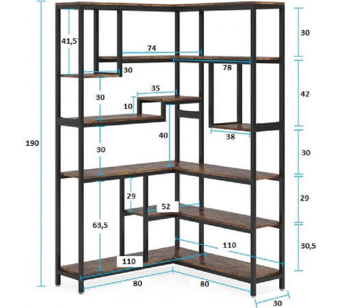 Стеллаж угловой MSM U0082, дуб сонома/черный металл