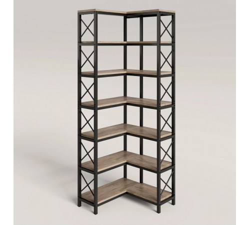 Стеллаж угловой, дуб сонома/черный металл