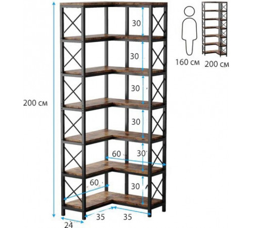 Стеллаж угловой, дуб сонома/черный металл