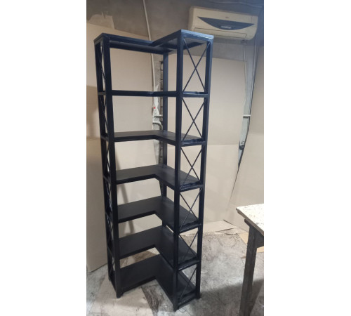 Стеллаж угловой, дуб сонома/черный металл