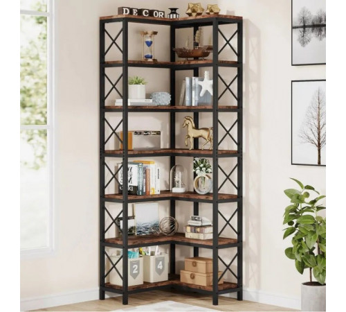 Стеллаж угловой, дуб сонома/черный металл