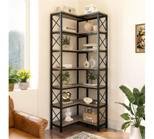 Стеллаж угловой, дуб сонома/черный металл