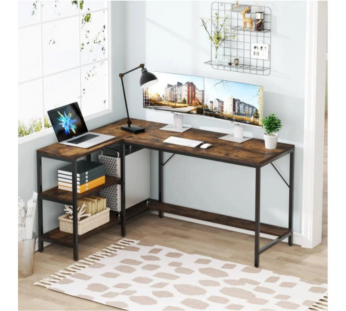 Стіл L-подібний із 3 шухлядами та полицями — 135×55×75 см