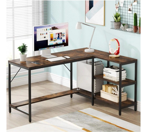 Стіл L-подібний із 3 шухлядами та полицями — 135×55×75 см