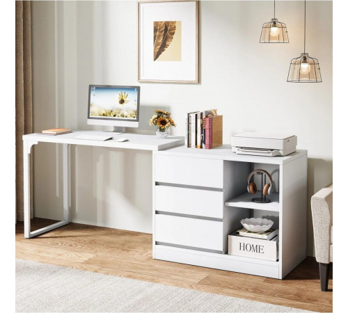 Стол с ящиком и полками (L-форма) – 180×45×75 см