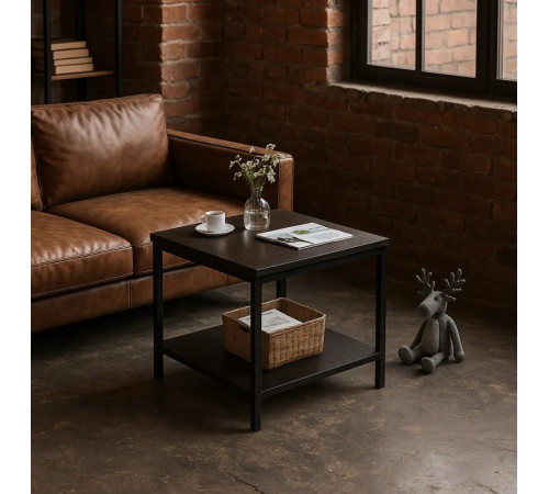 Столик возле дивана в стиле лофт – 2-ярусная тумбочка.