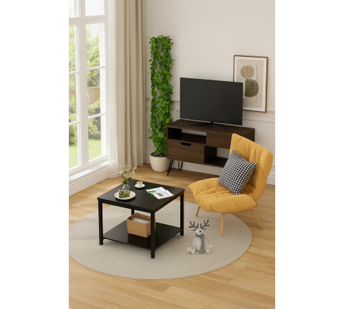 Столик возле дивана в стиле лофт – 2-ярусная тумбочка.