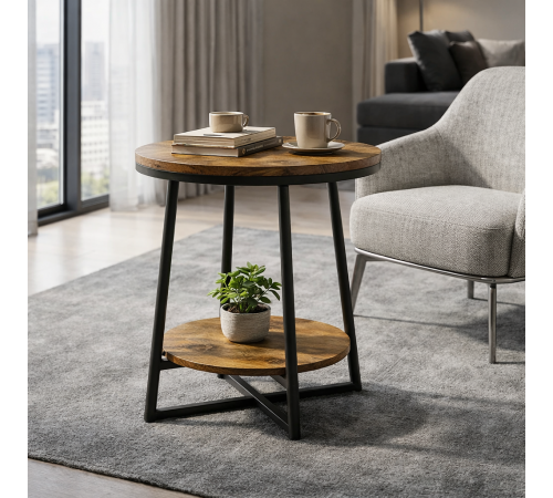 Круглый столик HOOBRO в рустикальном стиле
