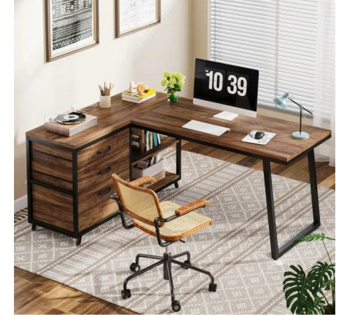 Стол L-образный с 3 ящиками и полками – 135×50×75 см.