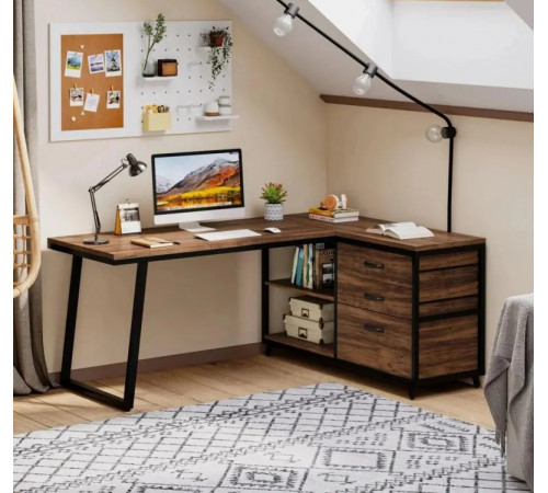 Стол L-образный с 3 ящиками и полками – 135×50×75 см.