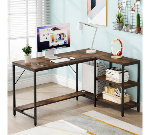 Стол L-образный с 3 ящиками и полками – 135×55×75 см.